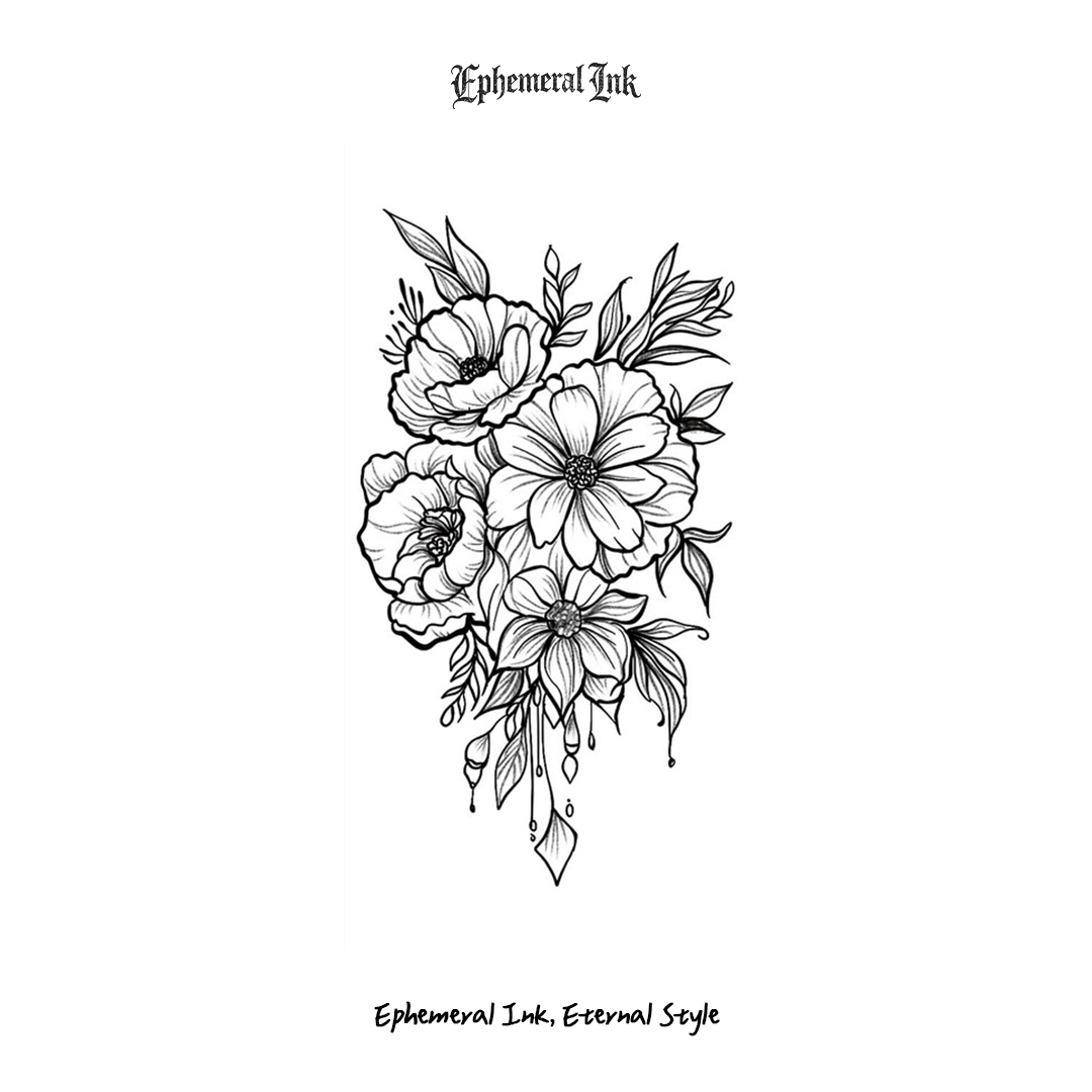 Minimalist Line Art Flower Temporary Tattoos, Botanical Tattoo Pack for Daily Wear (2 sheets per set)