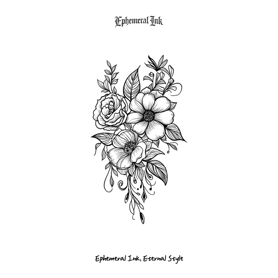 Minimalist Line Art Flower Temporary Tattoos, Botanical Tattoo Pack for Daily Wear (2 sheets per set)