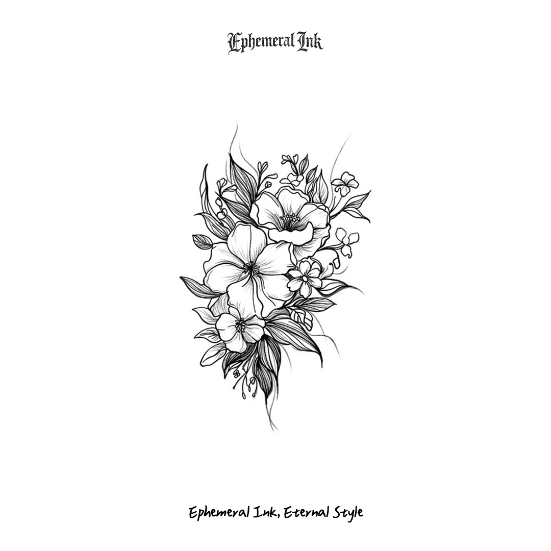 Minimalist Line Art Flower Temporary Tattoos, Botanical Tattoo Pack for Daily Wear (2 sheets per set)