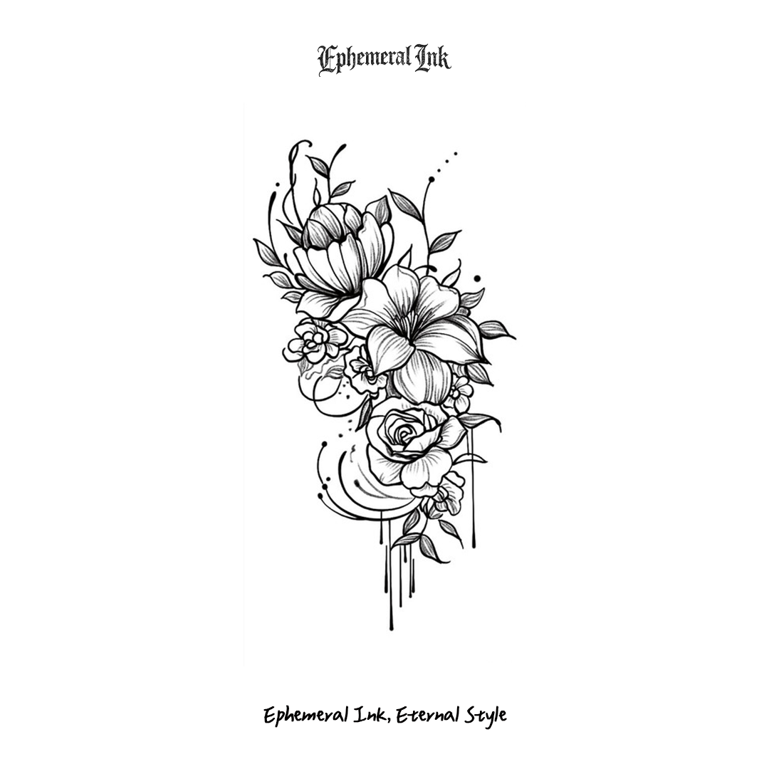 Minimalist Line Art Flower Temporary Tattoos, Botanical Tattoo Pack for Daily Wear (2 sheets per set)