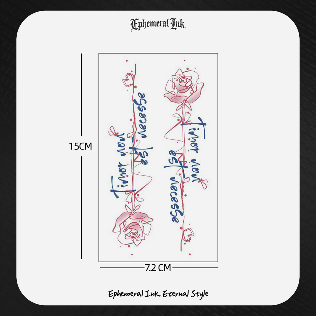 Tatouage temporaire couleur "Timor non est necesse" Citation latine (2 feuilles par set)