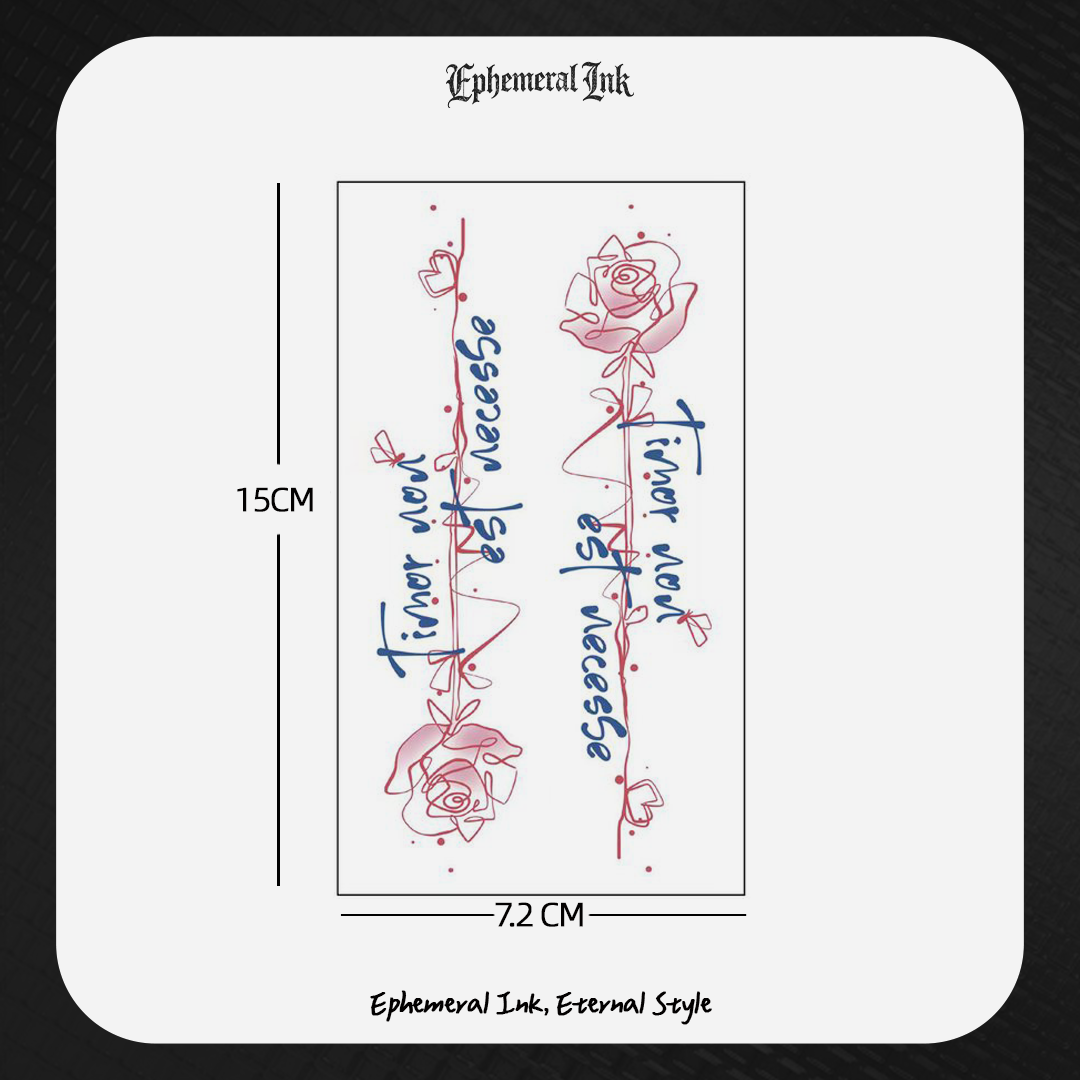 Tatouage temporaire couleur "Timor non est necesse" Citation latine (2 feuilles par set)