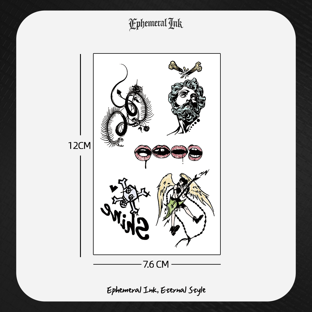 Hand Drawn Rock Angel Temporary Tattoos (2pcs/set)