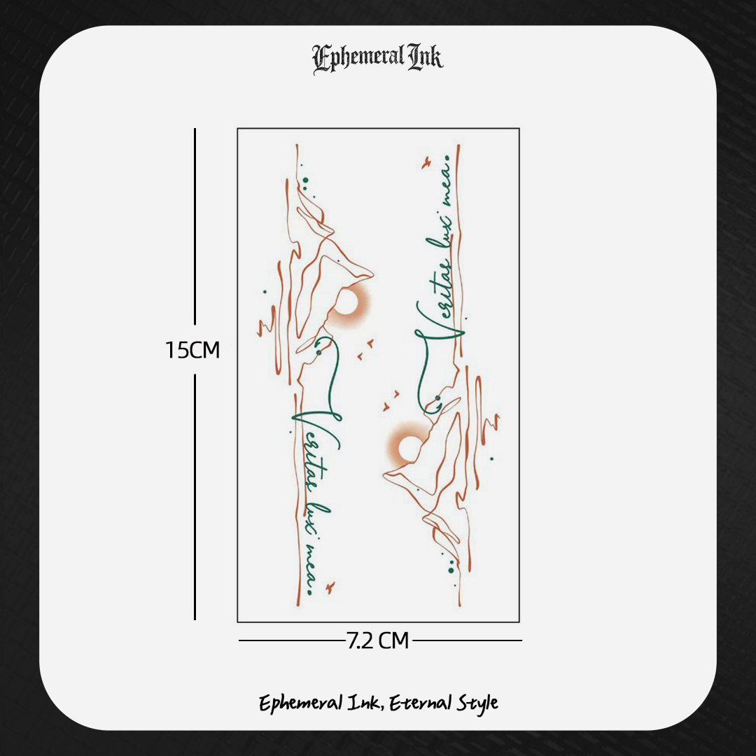 Tatouage temporaire couleur citation latine « Vestas lux mea. » (2 feuilles par set)