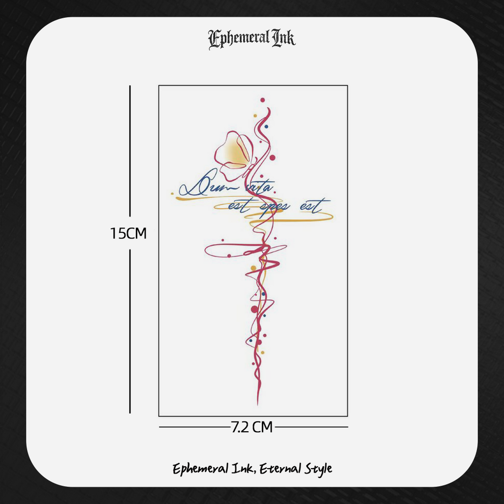 Tatouage temporaire couleur citation latine « Dum vita est, spes est » (2 feuilles par set)