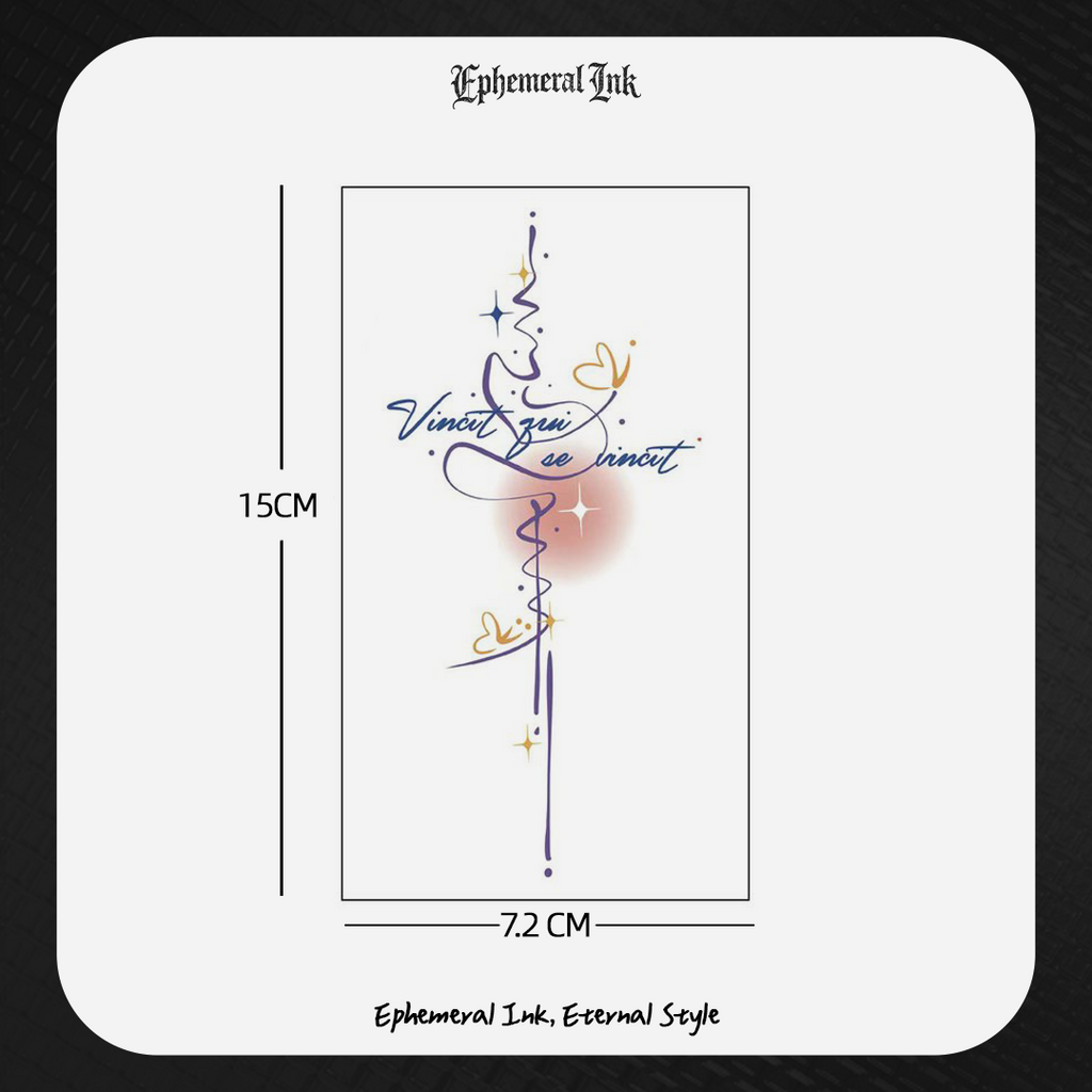 "Vincit qui se vincit" Latin Quote Color Temporary Tattoo (2 sheets per set)