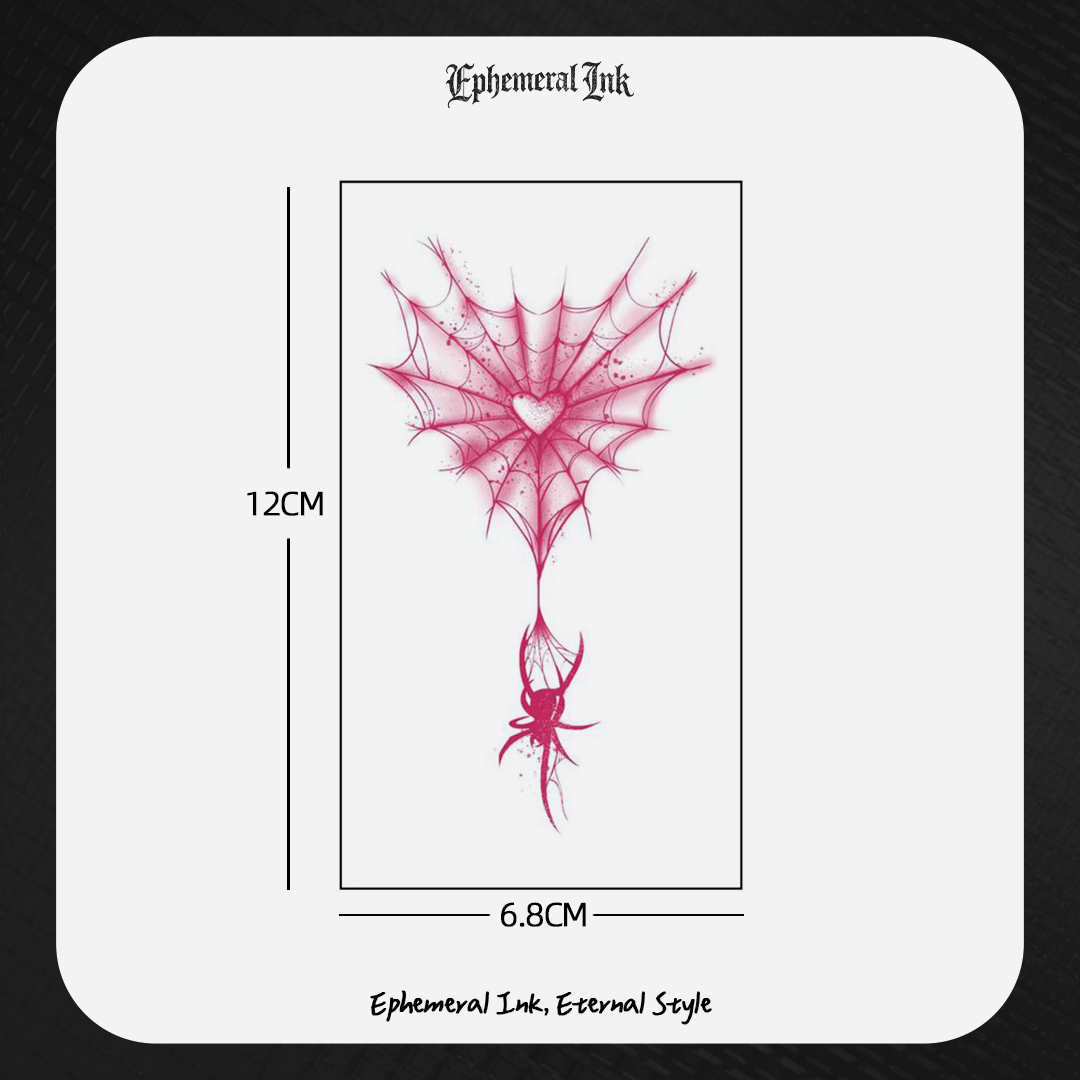 Tatouage temporaire toile d'araignée rose en forme de cœur, autocollant de tatouage araignée gothique (2 feuilles par lot)
