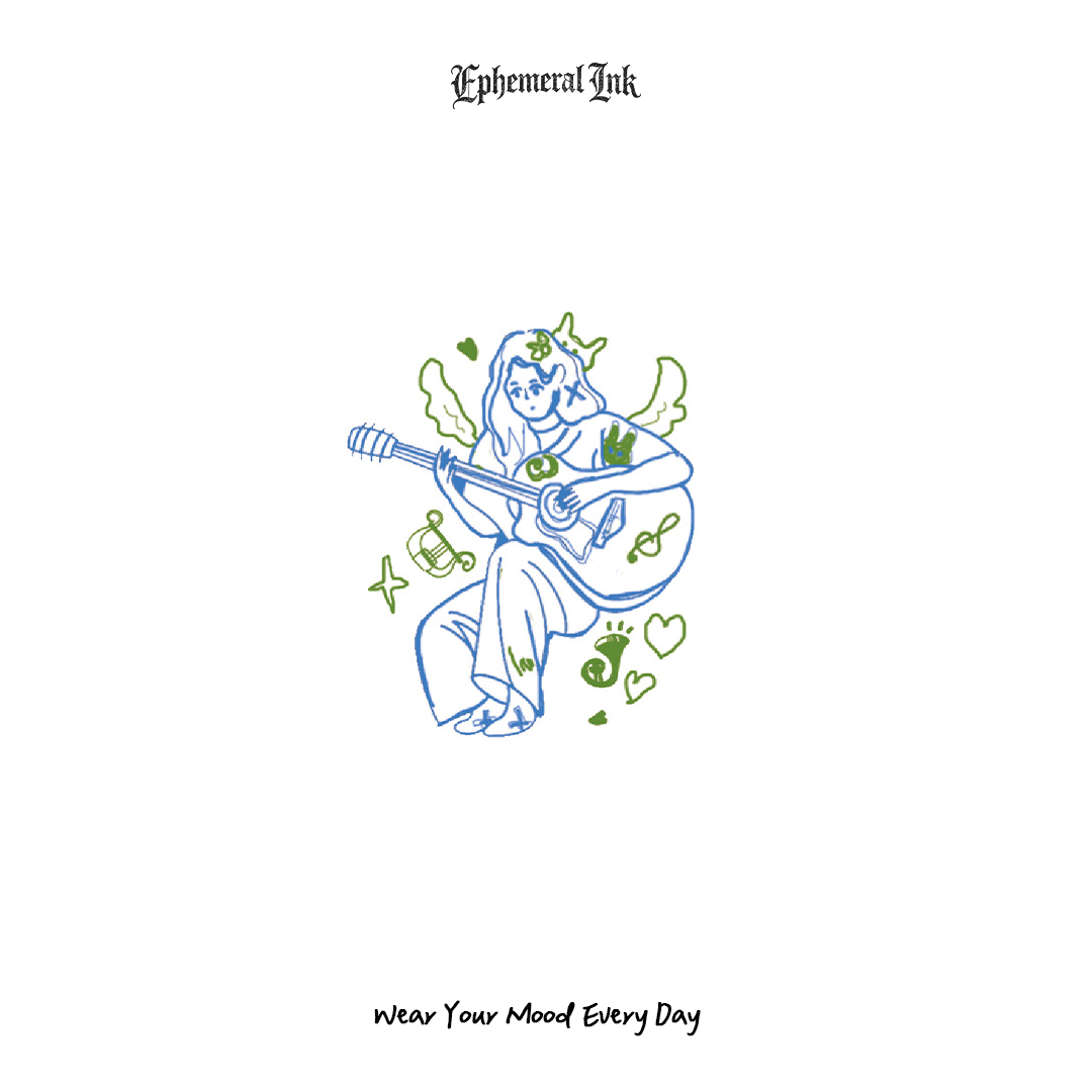 Tatouages ​​temporaires de fille à la guitare en ligne art minimaliste, autocollants de tatouage étanches pour les amateurs de musique (2 feuilles par ensemble)