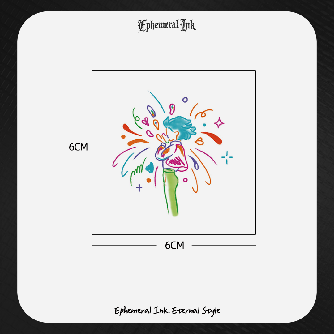 Mignons tatouages temporaires de garçon qui envoie des bisous dessinés à la main, autocollants corporels imperméables et colorés (2 feuilles par ensemble)