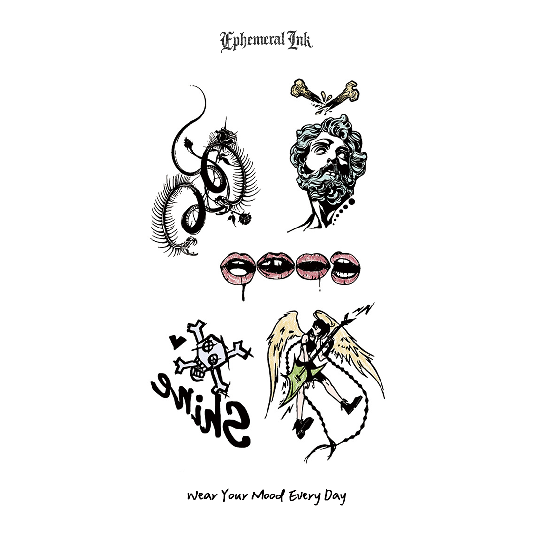 Hand Drawn Rock Angel Temporary Tattoos (2pcs/set)