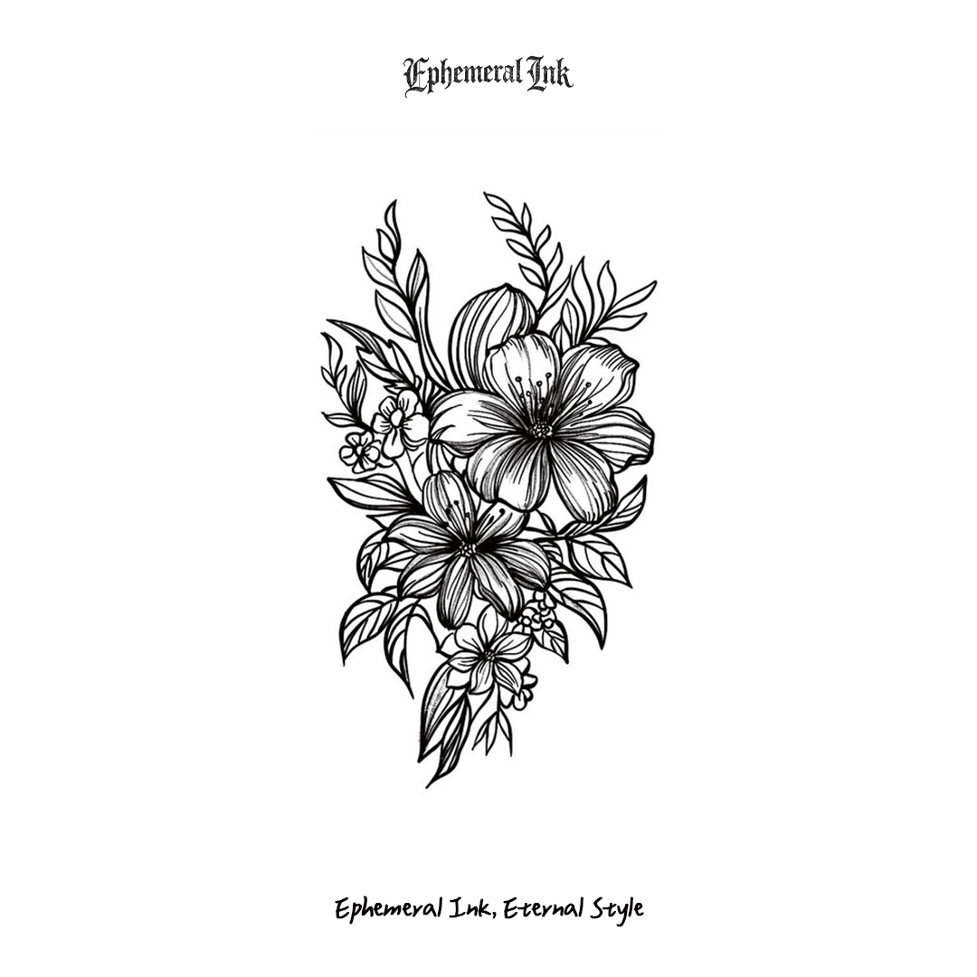 Minimalist Line Art Flower Temporary Tattoos, Botanical Tattoo Pack for Daily Wear (2 sheets per set)