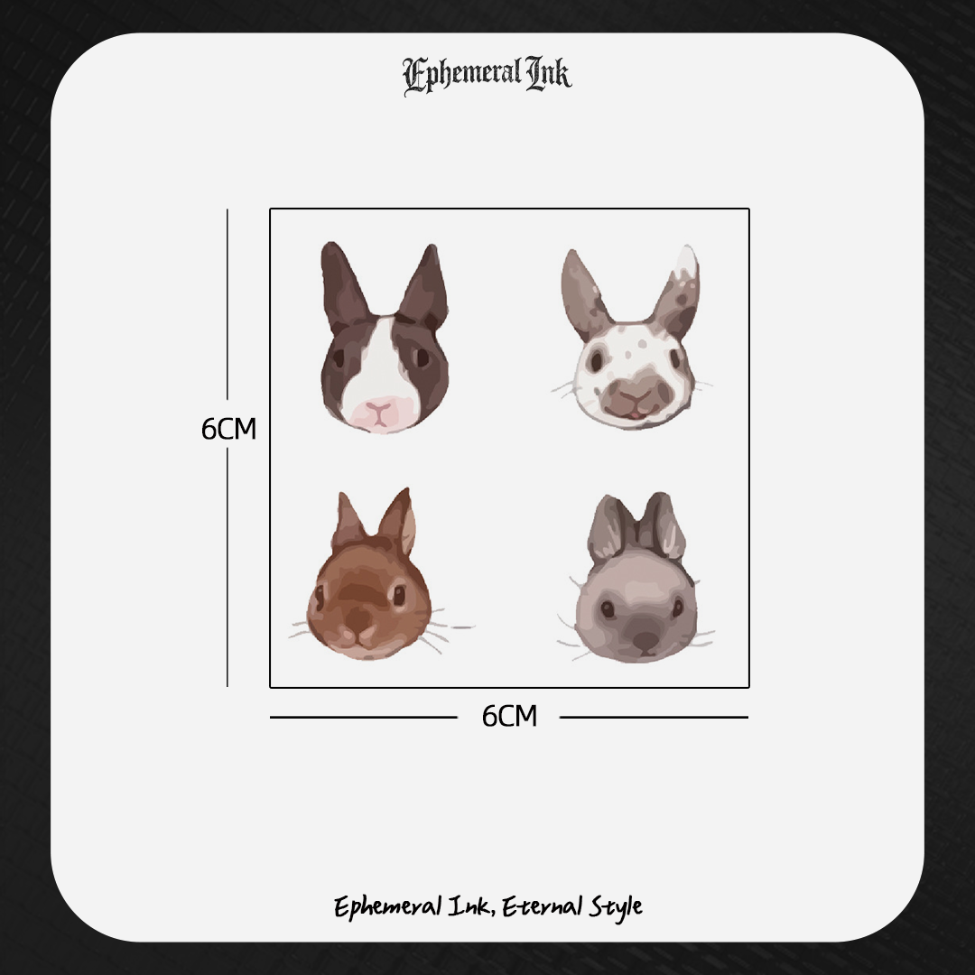 Tatouages temporaires réalistes tête de lapin mignonne, autocollants de tatouage lapin aquarelle imperméables (2 feuilles par lot)