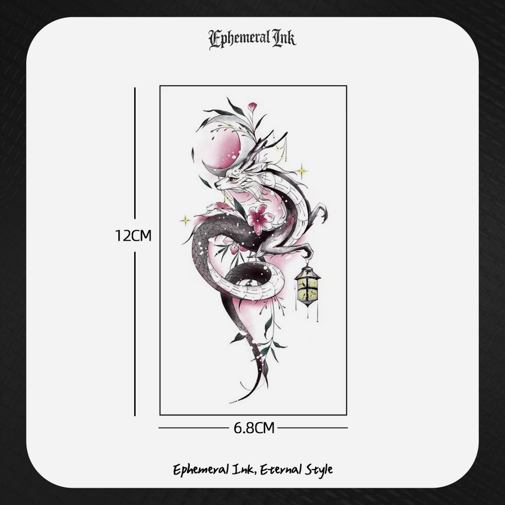 Tatouage Temporaire Dragon Renard Japonais, Autocollant de Tatouage Dragon Fleur de Cerisier Lune Rose (2 feuilles par set)