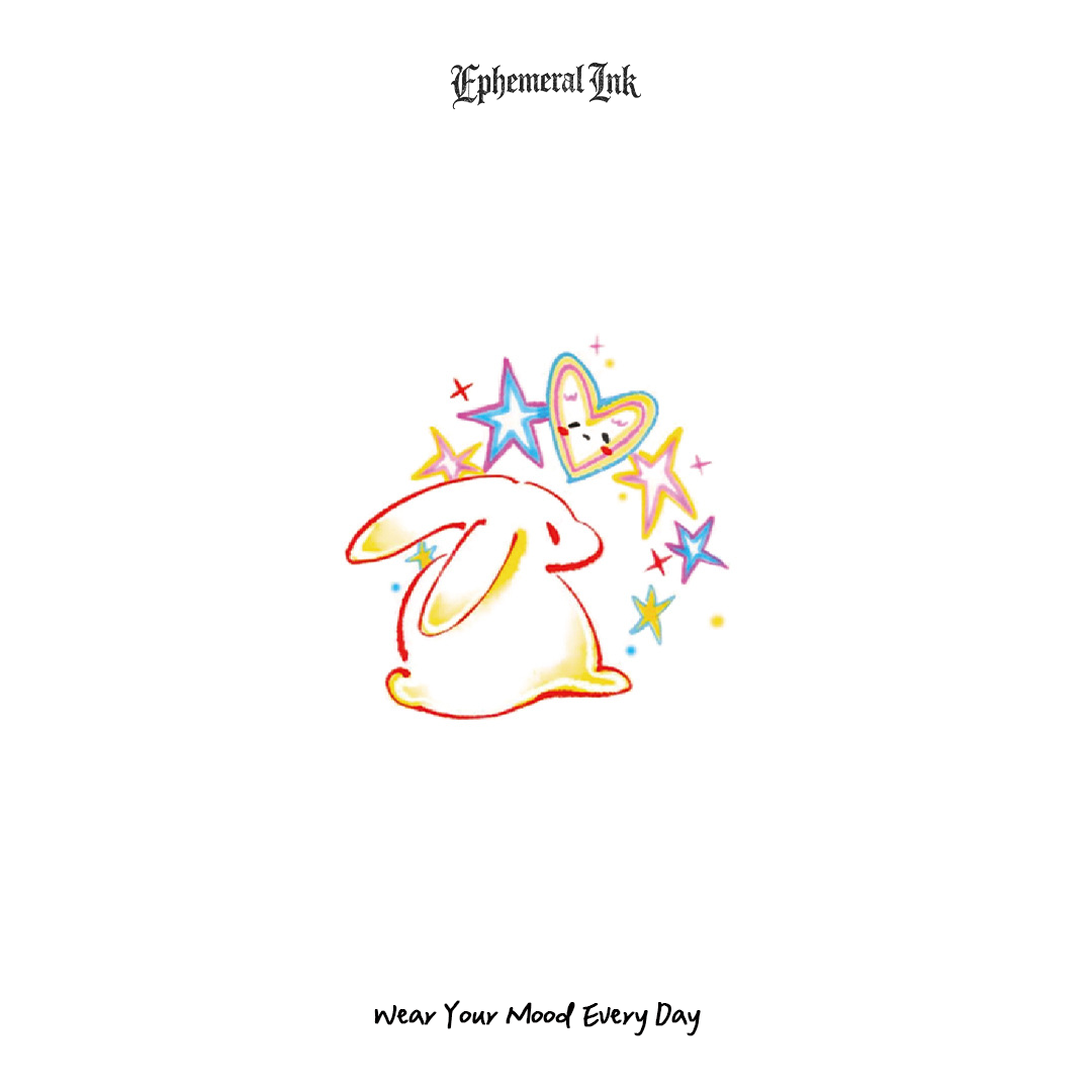 Tatouages temporaires mignons de lapins Y2K, autocollants de tatouage imperméables en forme d'étoiles et de cœurs colorés (2 feuilles par lot)