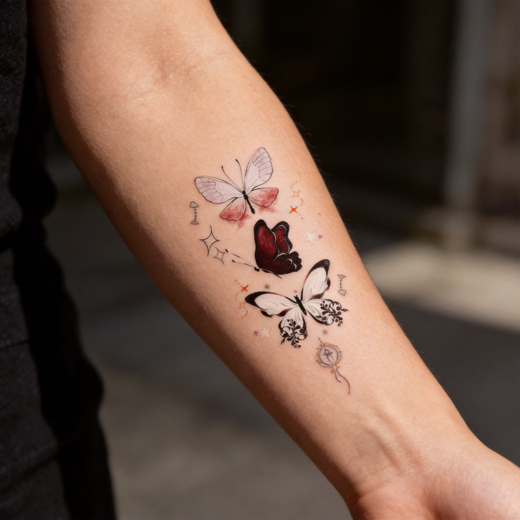 Tatouages éphémères papillons à l'esthétique minimaliste, petit lot de tatouages papillons pour un usage quotidien (2 feuilles par lot)