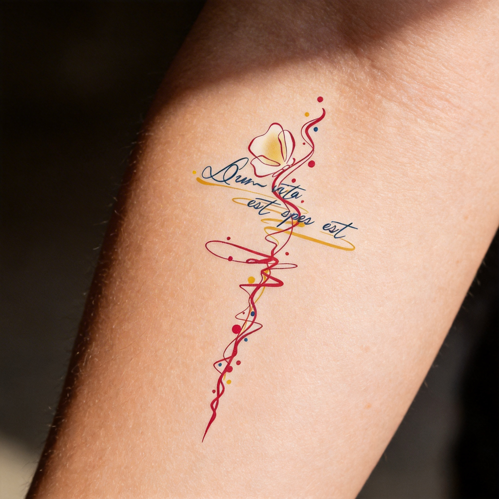 Tatouage temporaire couleur citation latine « Dum vita est, spes est » (2 feuilles par set)