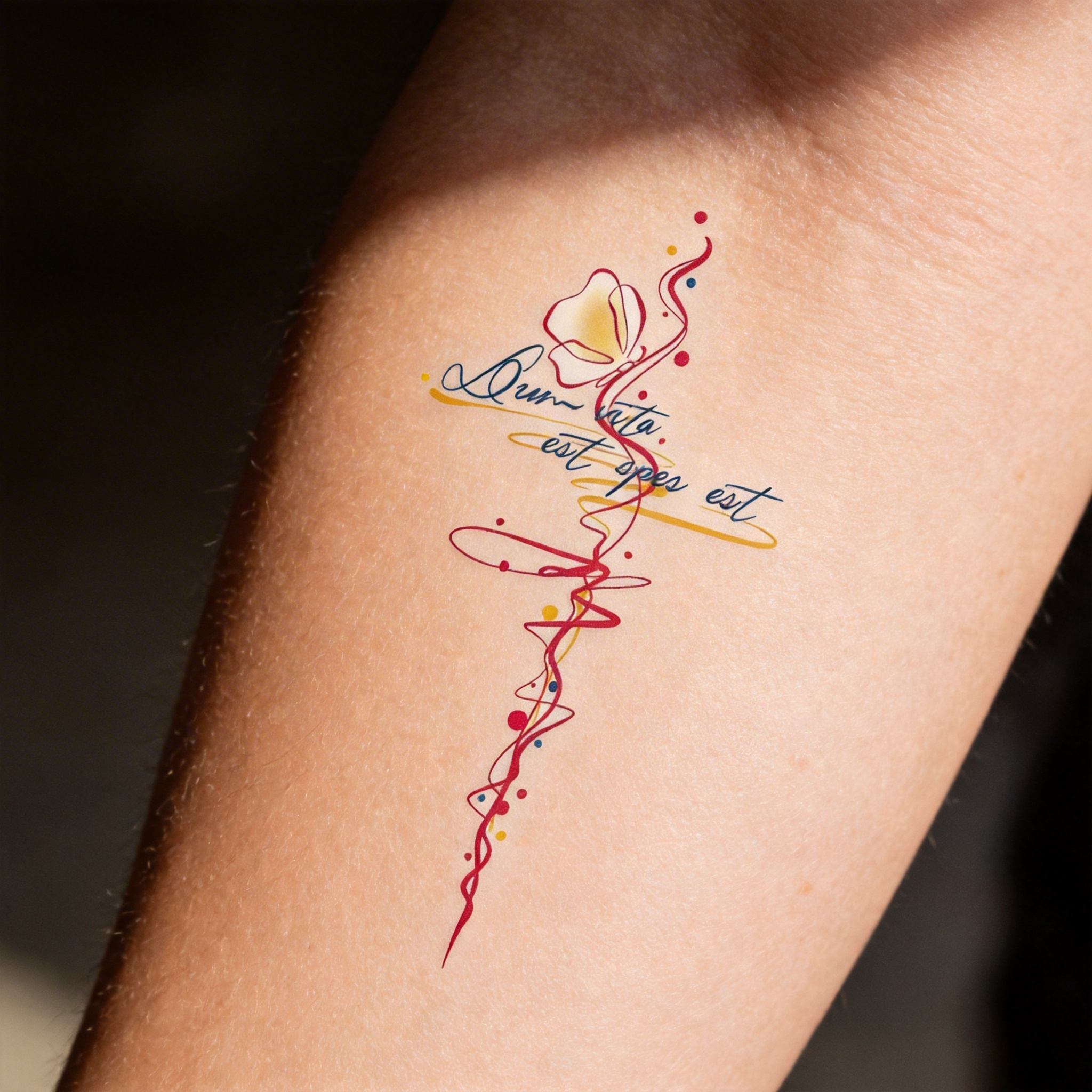 Tatouage temporaire couleur citation latine « Dum vita est, spes est » (2 feuilles par set)