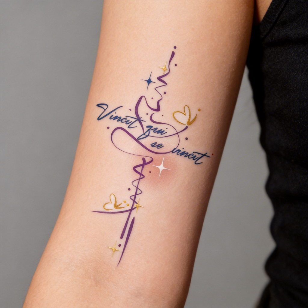 "Vincit qui se vincit" Latin Quote Color Temporary Tattoo (2 sheets per set)