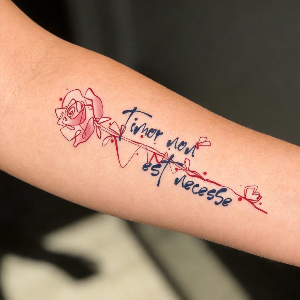 Tatouage temporaire couleur "Timor non est necesse" Citation latine (2 feuilles par set)