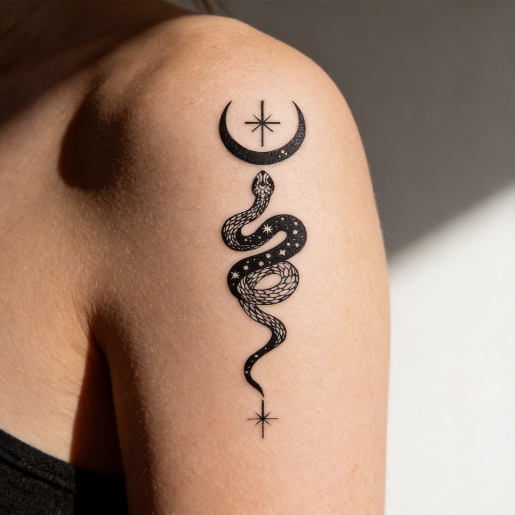 Celestial Snake Temporary Tattoo, Black Moon Star Snake Tattoo Sticker (2 sheets per set)
