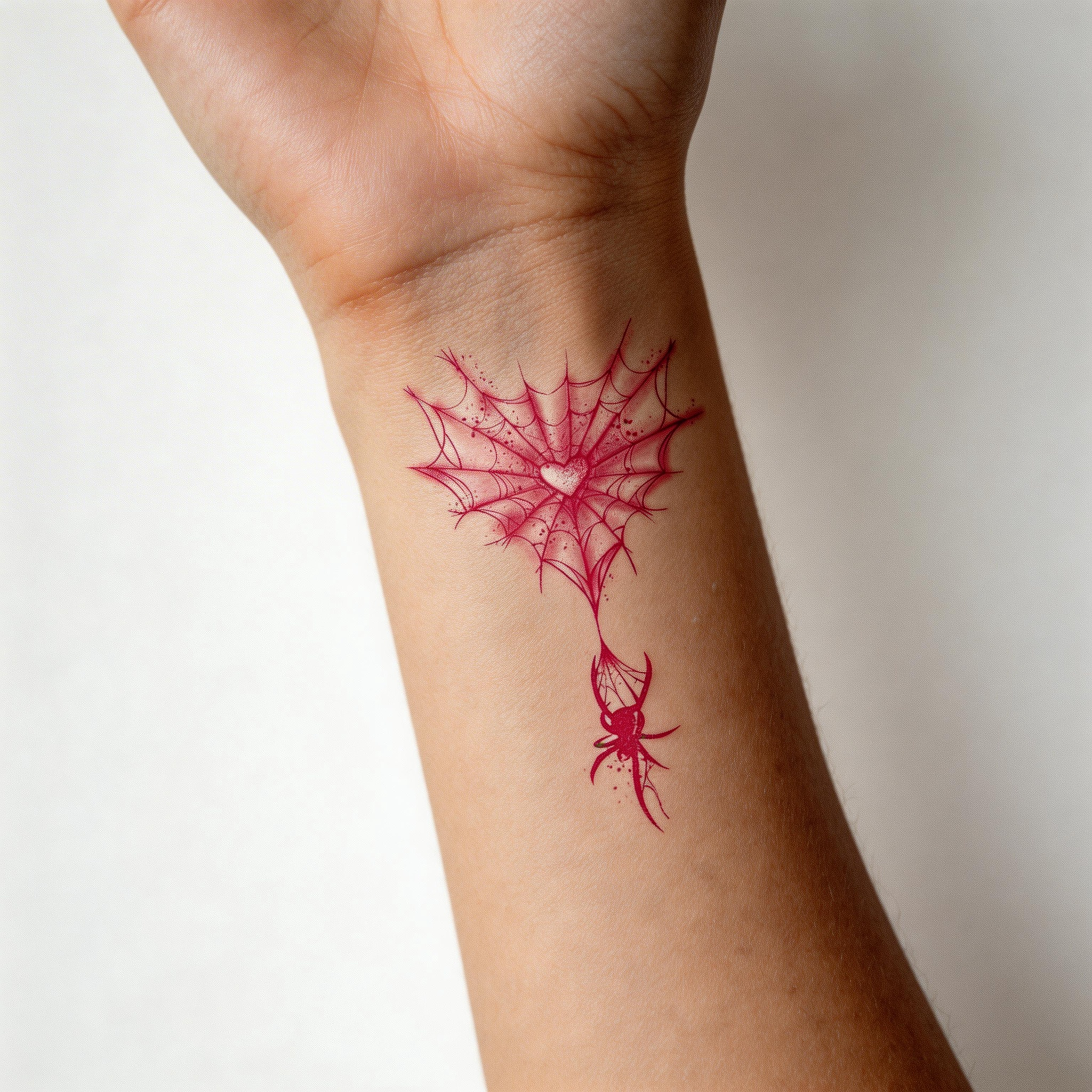 Tatouage temporaire toile d'araignée rose en forme de cœur, autocollant de tatouage araignée gothique (2 feuilles par lot)