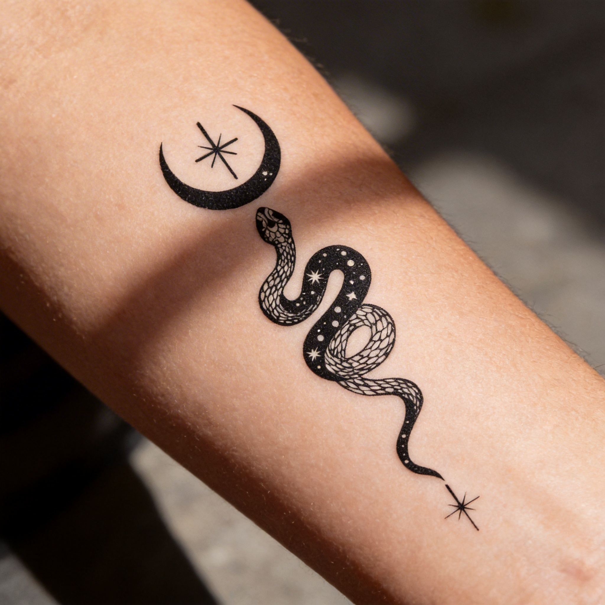 Celestial Snake Temporary Tattoo, Black Moon Star Snake Tattoo Sticker (2 sheets per set)