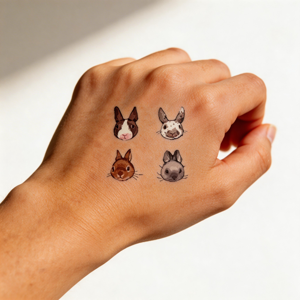 Cute Realistic Bunny Head Temporary Tattoos (2pcs/set)