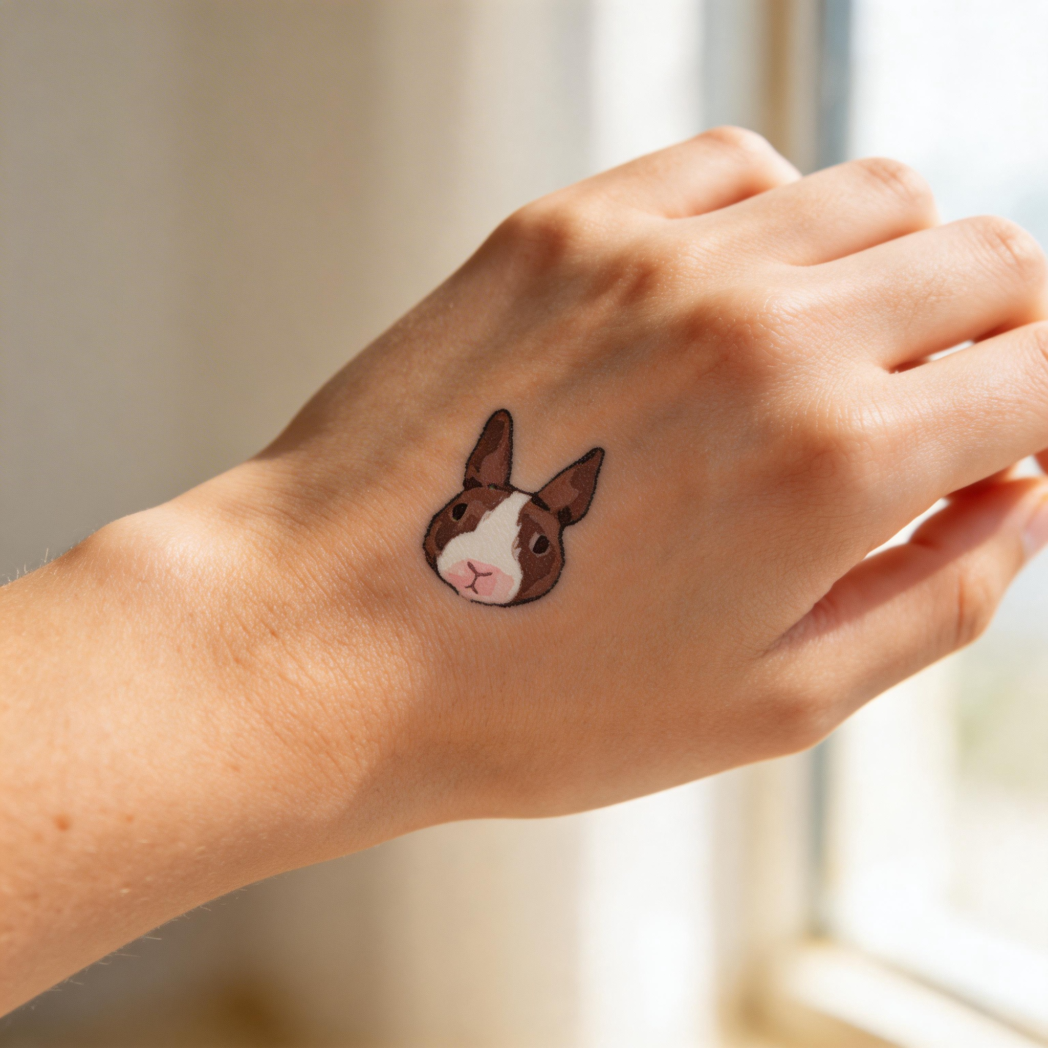 Tatouages temporaires réalistes tête de lapin mignonne, autocollants de tatouage lapin aquarelle imperméables (2 feuilles par lot)