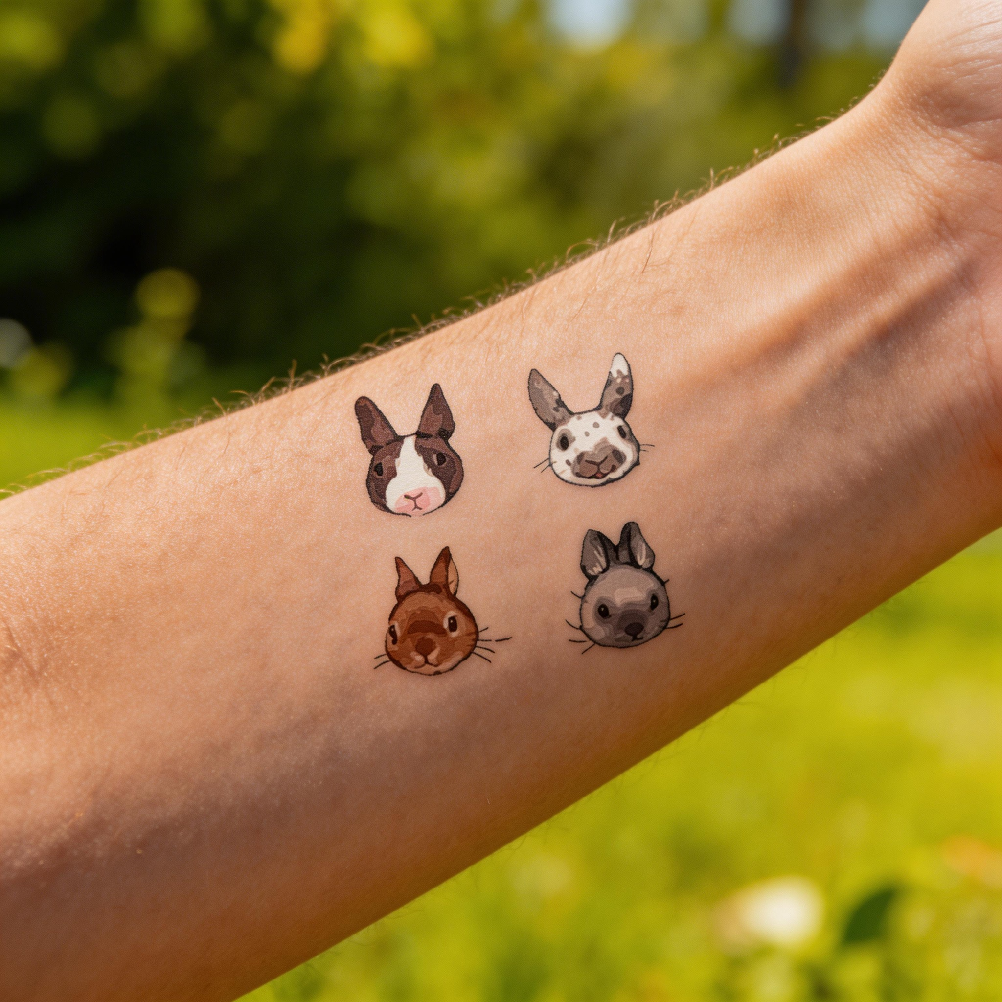 Tatouages temporaires réalistes tête de lapin mignonne, autocollants de tatouage lapin aquarelle imperméables (2 feuilles par lot)