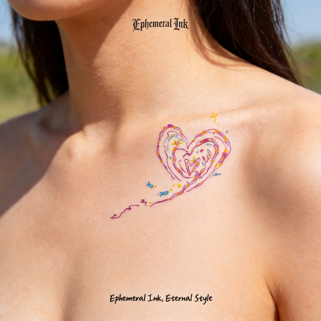 Cute Hand-Drawn Heart Temporary Tattoos (2pcs/set)
