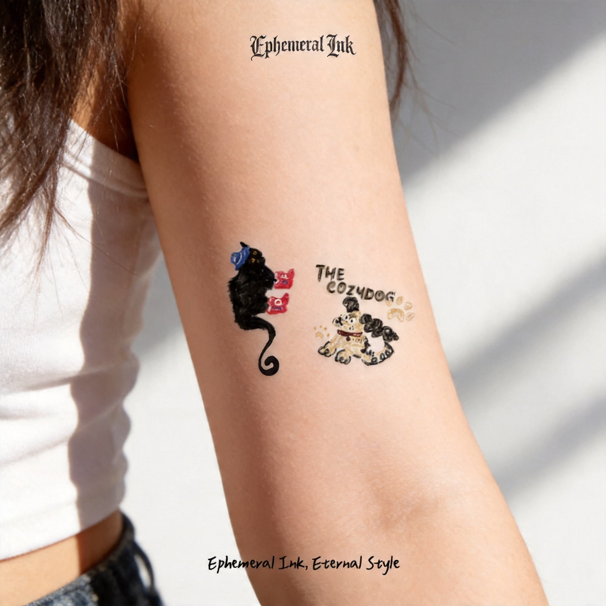 Tatouages temporaires uniques et fantaisistes pour chats et chiens, tatouages imperméables pour animaux de compagnie dessinés à la main (2 feuilles par lot)