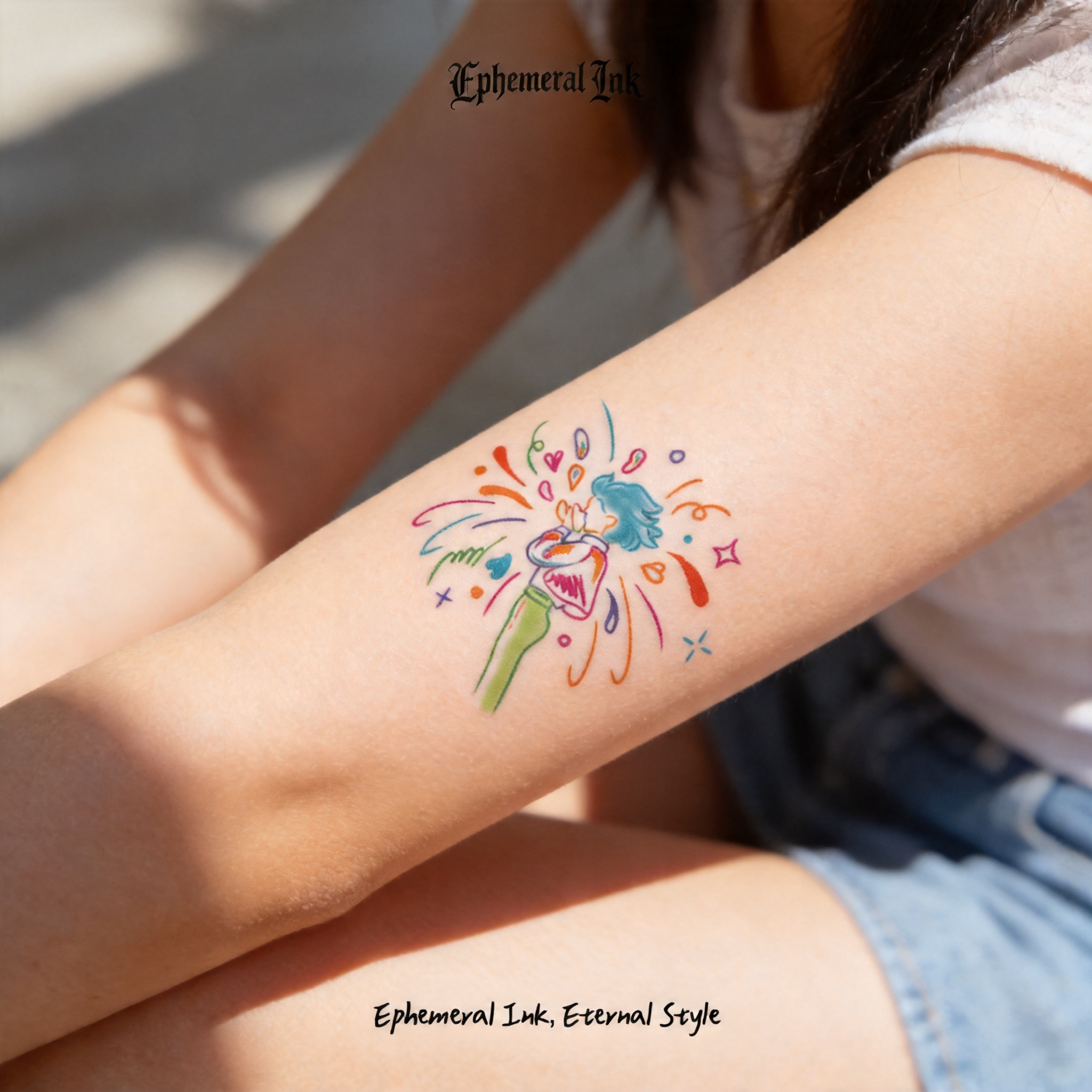 Mignons tatouages temporaires de garçon qui envoie des bisous dessinés à la main, autocollants corporels imperméables et colorés (2 feuilles par ensemble)