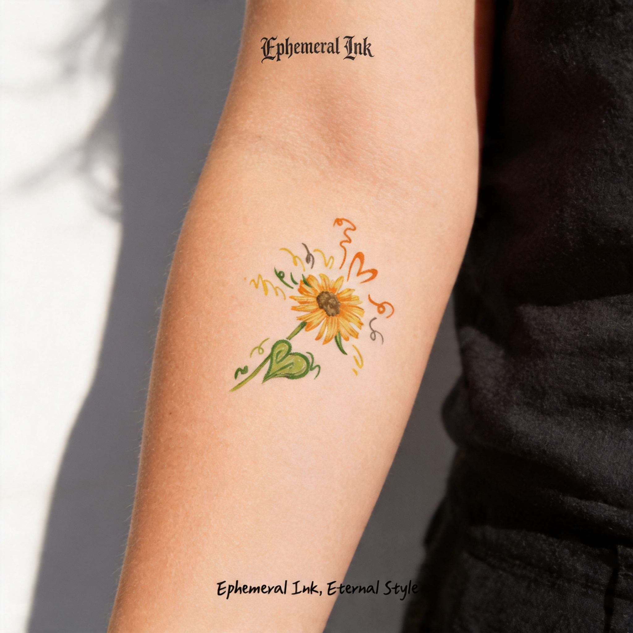 Tatouages Temporaires Tournesol Aquarelle Adorables, Autocollants Floraux Mignons et Étanche (2 feuilles par lot)