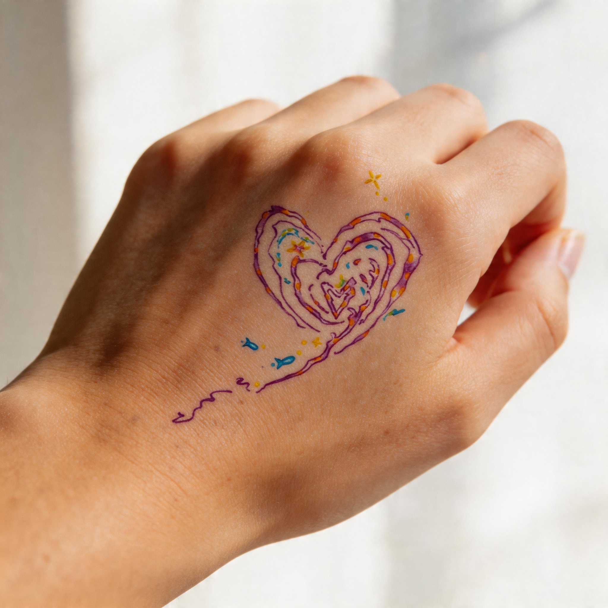 Cute Hand-Drawn Heart Temporary Tattoos (2pcs/set)