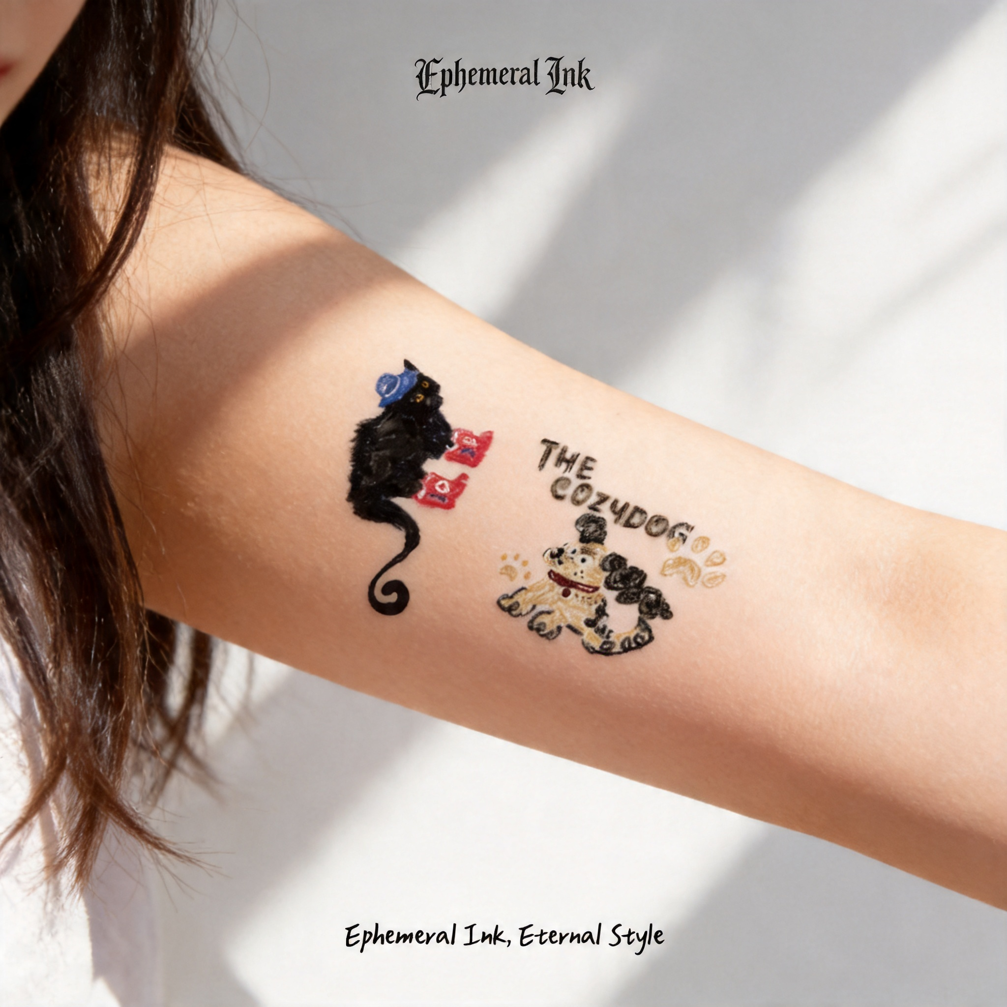 Tatouages temporaires uniques et fantaisistes pour chats et chiens, tatouages imperméables pour animaux de compagnie dessinés à la main (2 feuilles par lot)