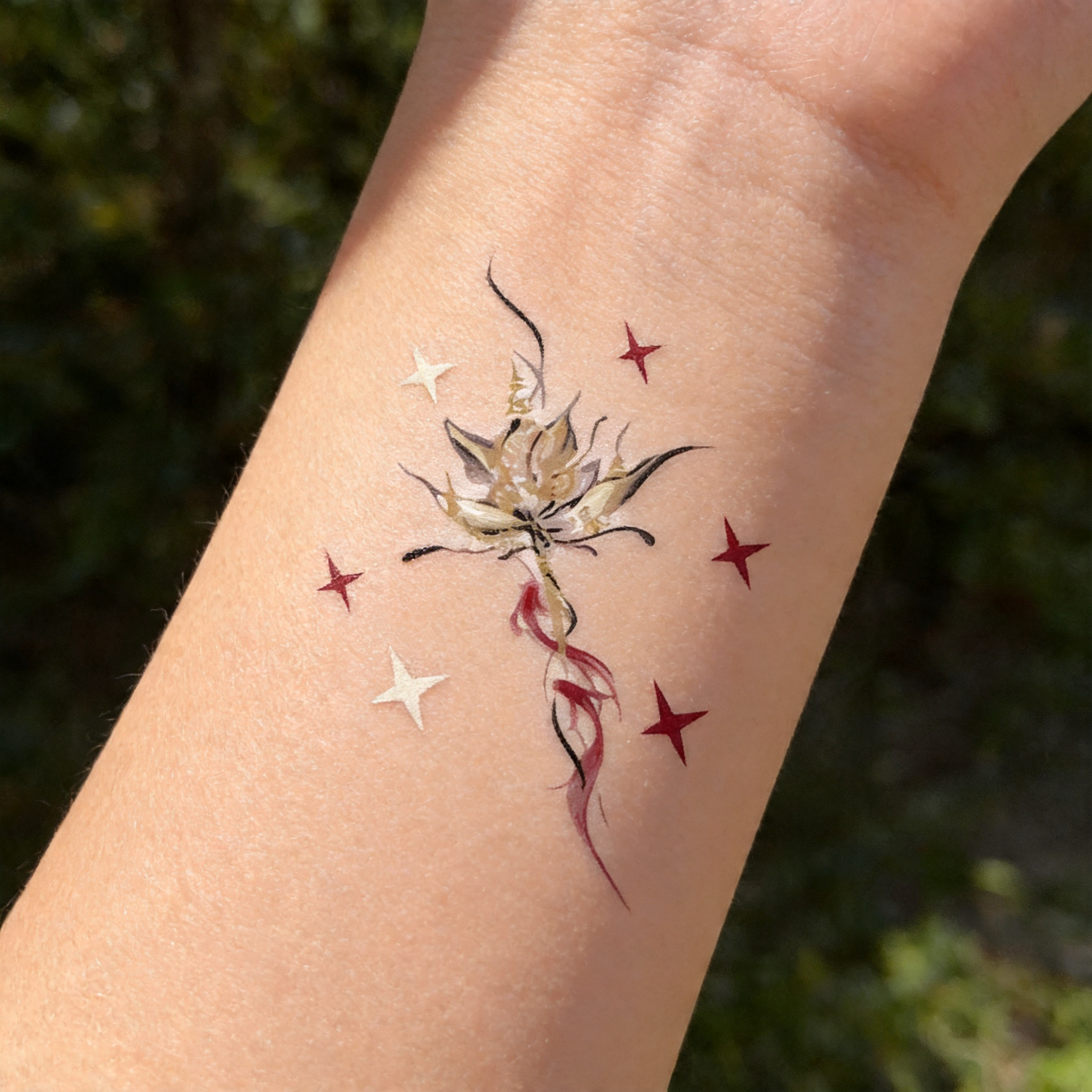 Tatouages éphémères uniques en forme de baguette magique dessinée à la main, Tatouages gothiques en forme d'étoile imperméables (2 feuilles par lot)