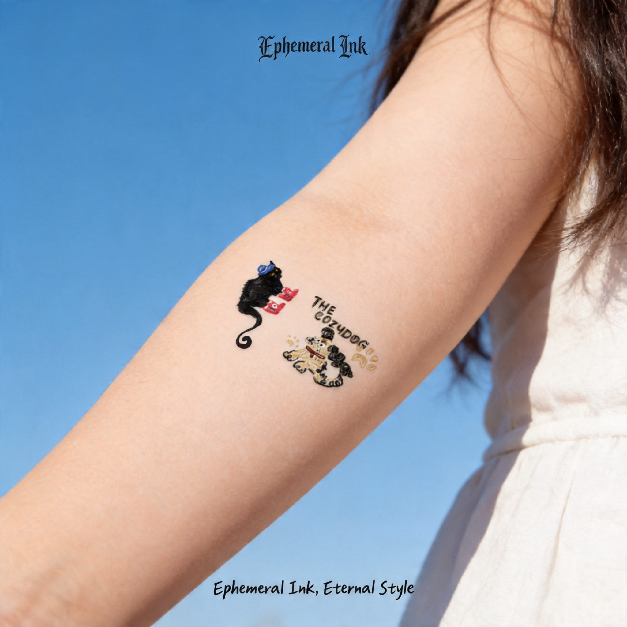 Tatouages temporaires uniques et fantaisistes pour chats et chiens, tatouages imperméables pour animaux de compagnie dessinés à la main (2 feuilles par lot)