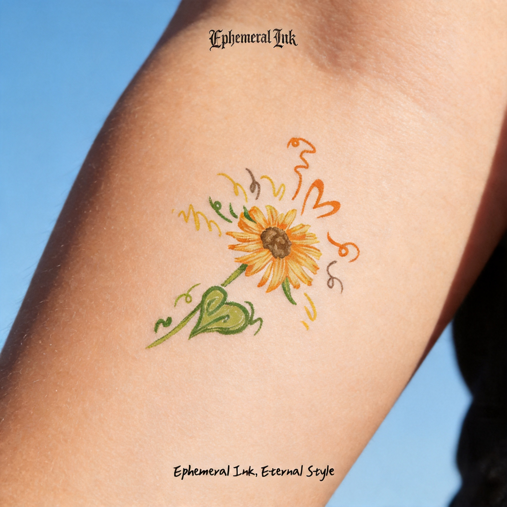 Tatouages Temporaires Tournesol Aquarelle Adorables, Autocollants Floraux Mignons et Étanche (2 feuilles par lot)
