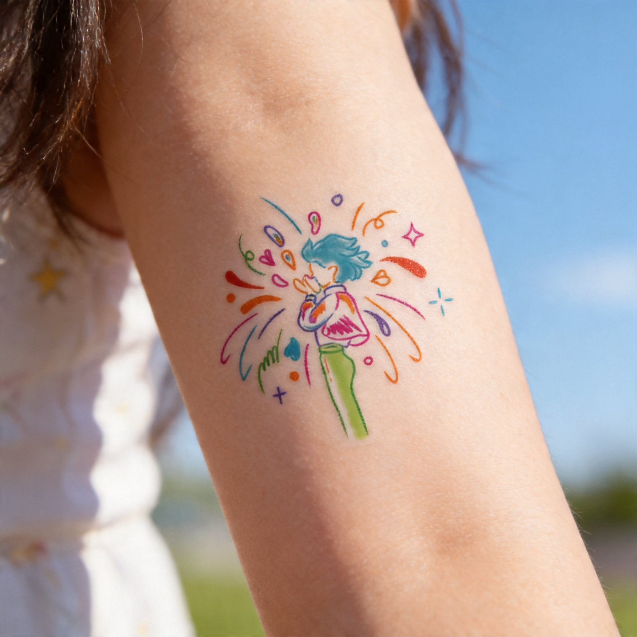Mignons tatouages temporaires de garçon qui envoie des bisous dessinés à la main, autocollants corporels imperméables et colorés (2 feuilles par ensemble)