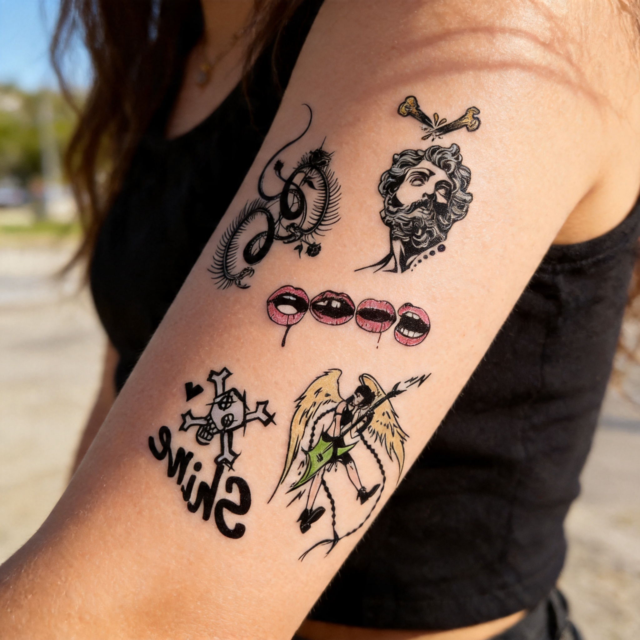 Hand Drawn Rock Angel Temporary Tattoos (2pcs/set)