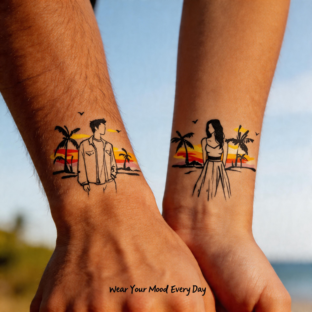 Romantic Beach Couple Temporary Tattoos (2pcs/set)