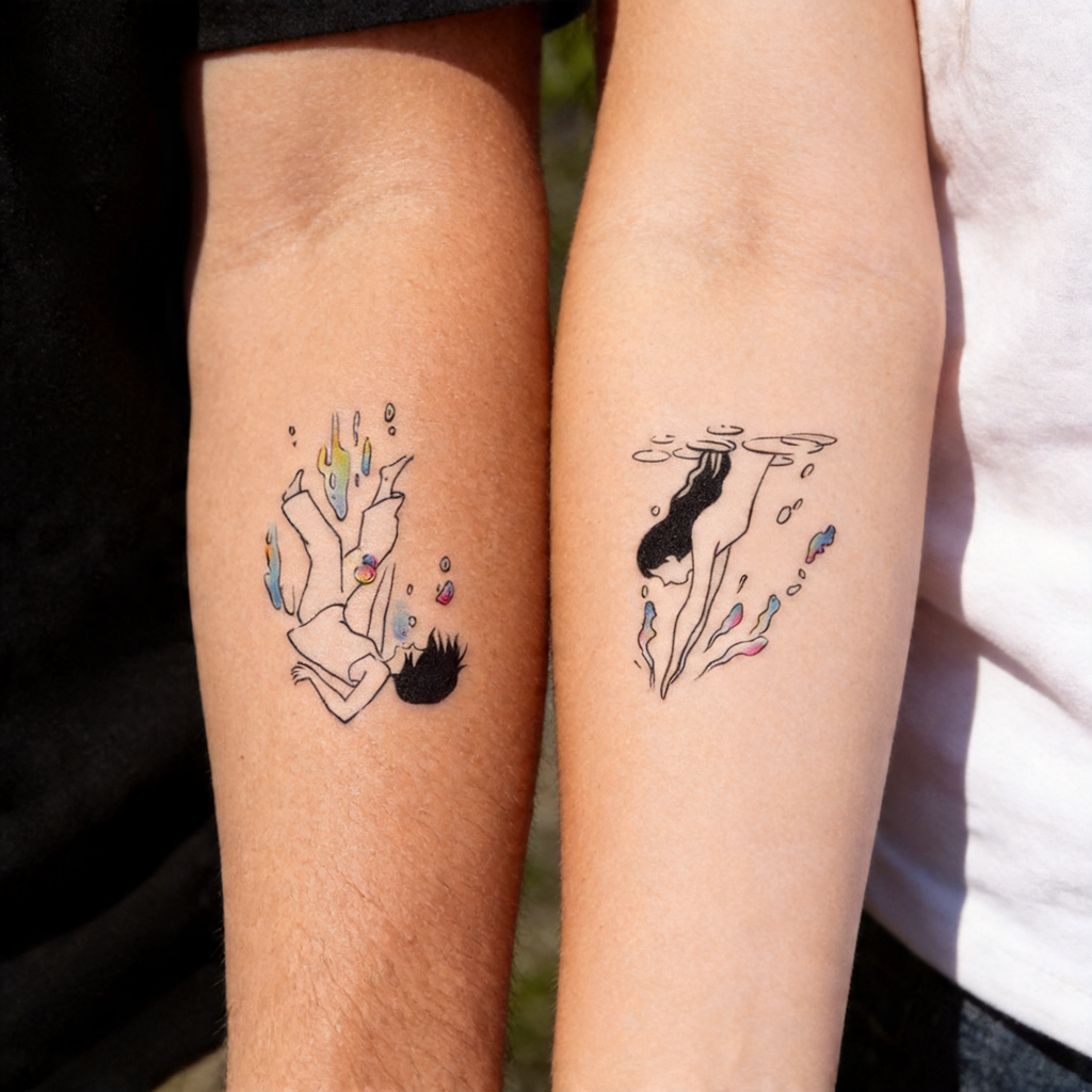 Swimming Couple Temporary Tattoos (2pcs/set)