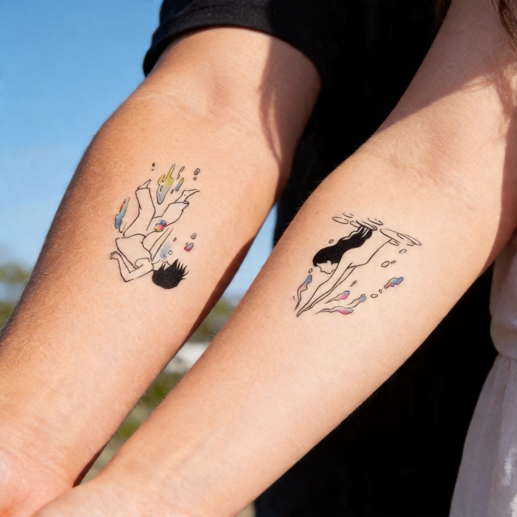 Swimming Couple Temporary Tattoos (2pcs/set)